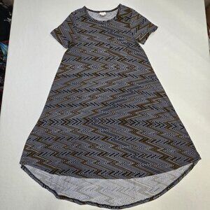 Lularoe XS Womens Short Sleeve A-Line Dress Brown & Black Chevron Zigzag